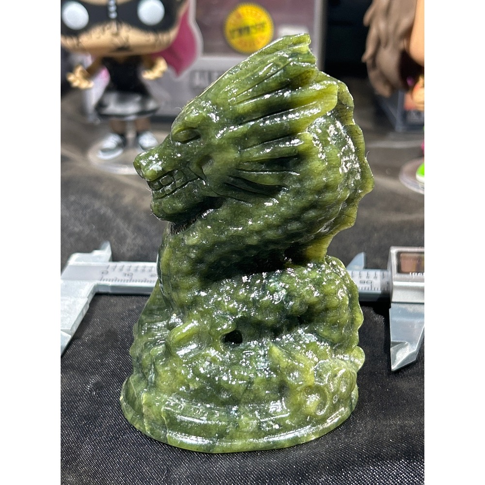 Serpentine Hand Carved Dragon Head Figurine Statue 91mm 9.5oz
